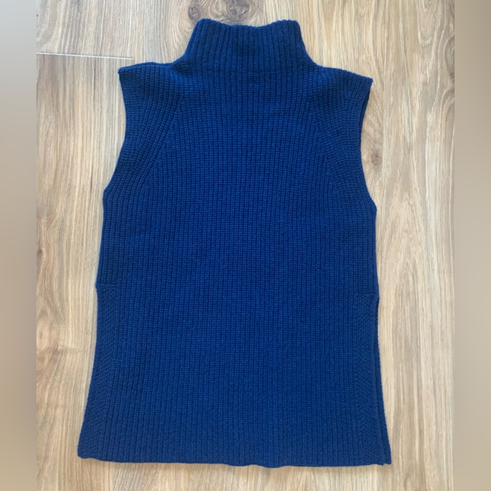 Eleventy XS Wool Cashmere Made in Italy Heavy Knit Sleeveless Blue Mock neck